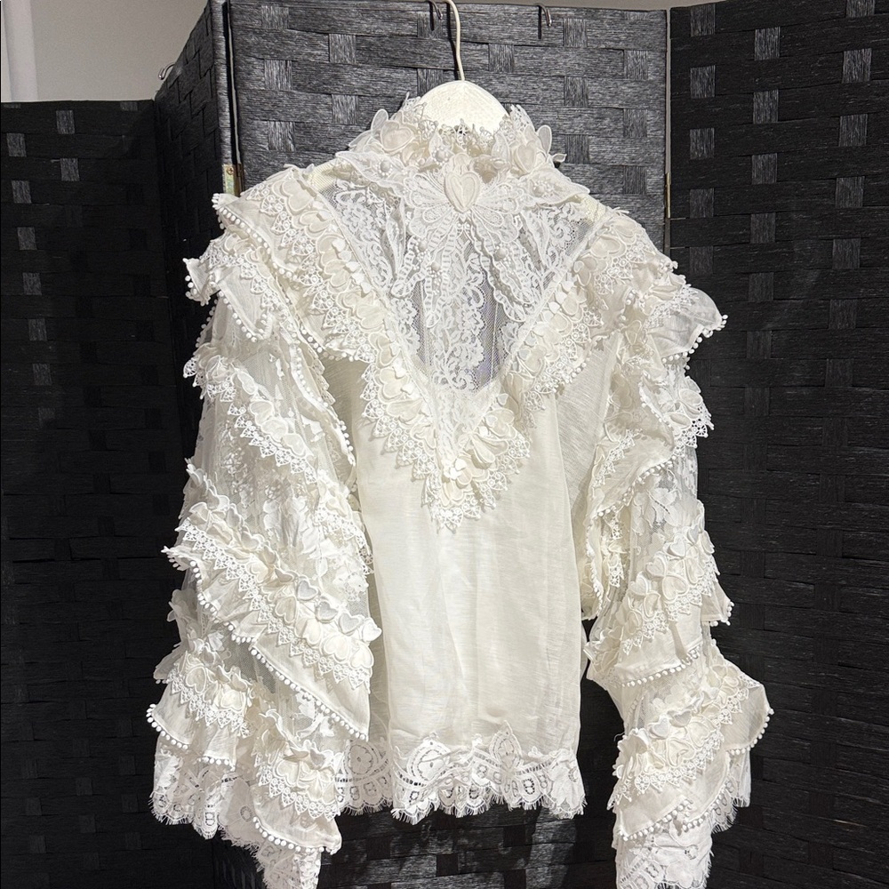 Zimmermann Cream Lace Ruffle Blouse